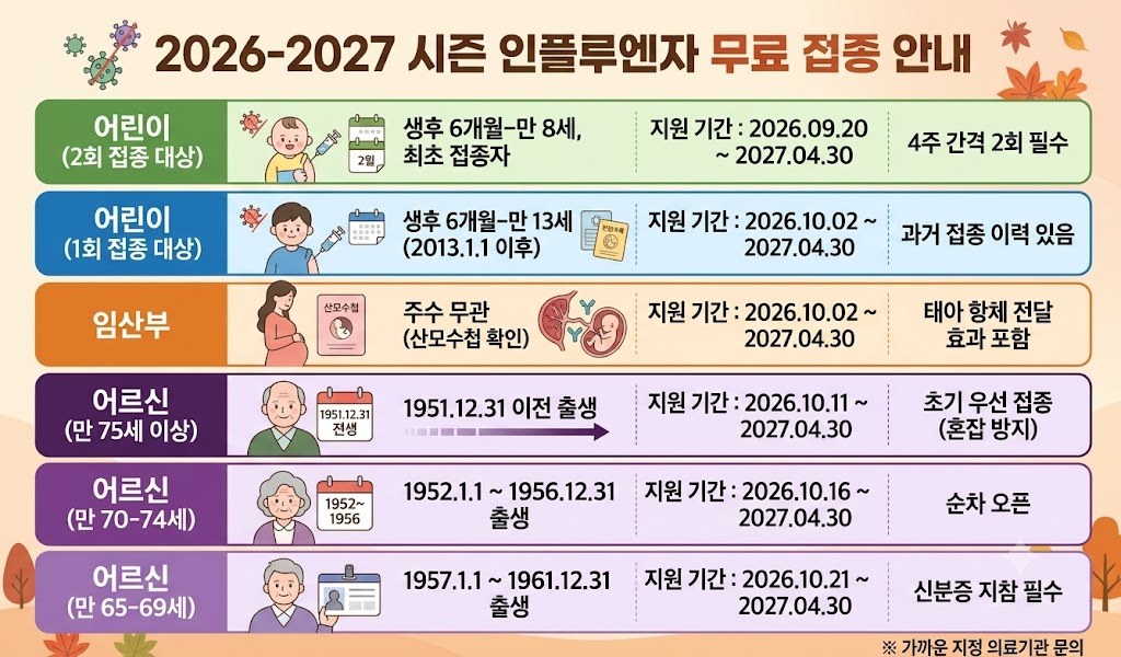 2026 독감 예방접종 무료 대상자 기준과 4가 백신 접종 시기 및 부작용 대처법 2026 독감 예방접종