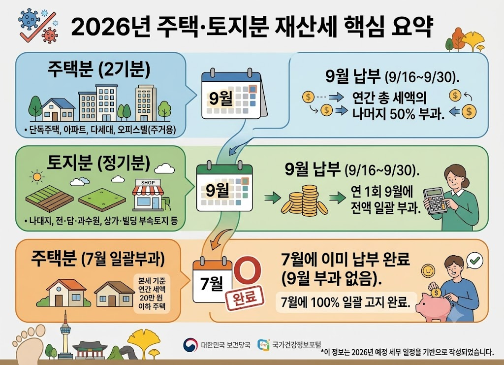 2026년 9월 재산세 납부기간과 대상 총정리: 주택 2기분·토지분 세액 계산 및 카드 무이자 혜택 활용법 9월 재산세 납부기간