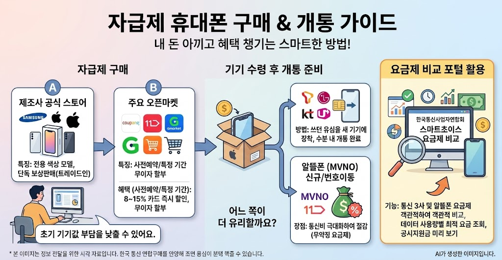 2026 자급제 휴대폰 구매 및 개통 완벽 가이드: 유심 세팅부터 요금제 선택법 자급제 휴대폰 구매 및 개통