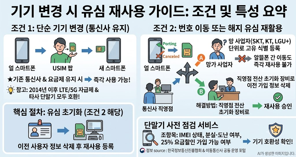 기기변경 시 기존 유심 재사용 가이드: 규격 호환성부터 초기화 및 에러 해결법 기기변경 시 기존 유심