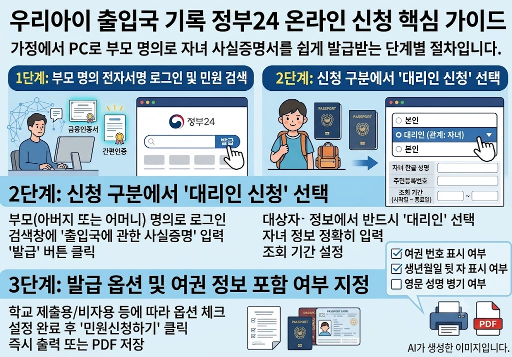 우리아이 출입국 기록 조회 및 사실증명서 발급 완벽 가이드: 온라인 정부24 신청부터 필수 서류 총정리 image