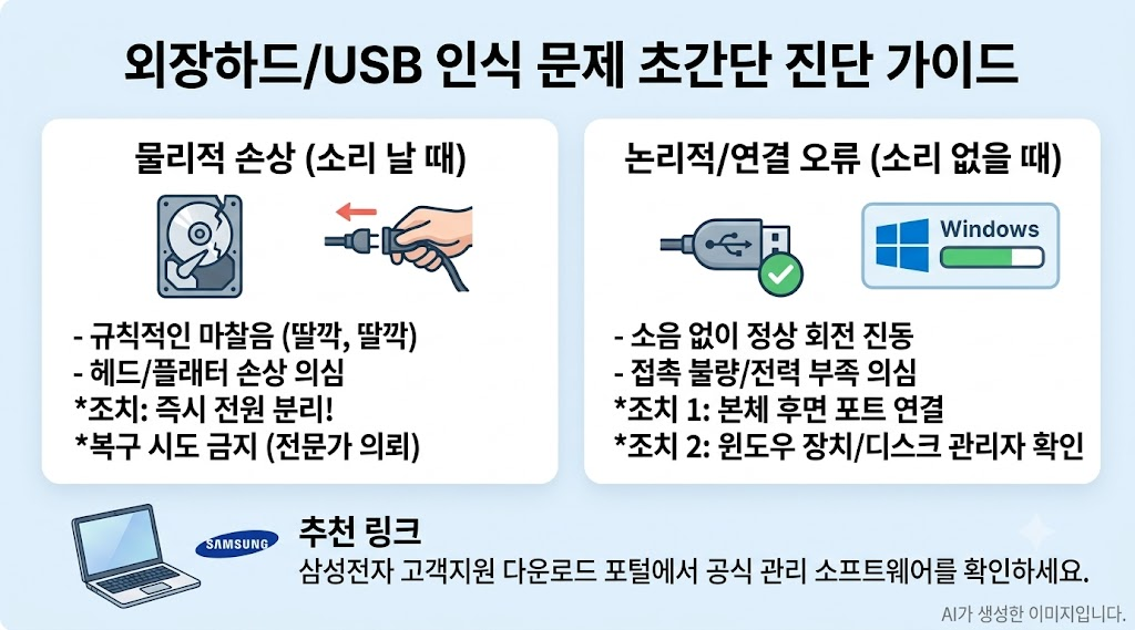 외장하드·USB 인식 안될 때 데이터 손상 없이 복구하는 법