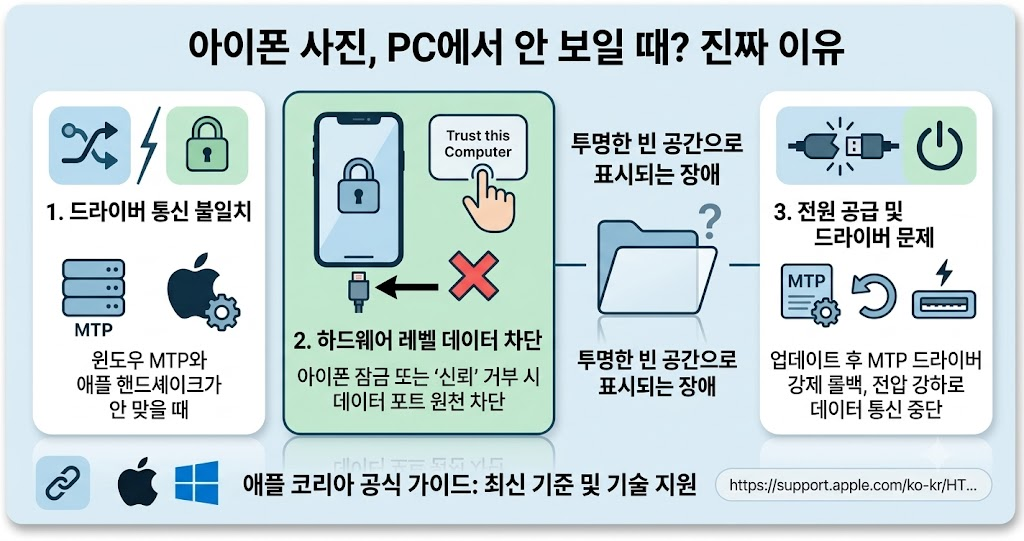 아이폰 PC 연결 시 사진 파일 인식 안될 때