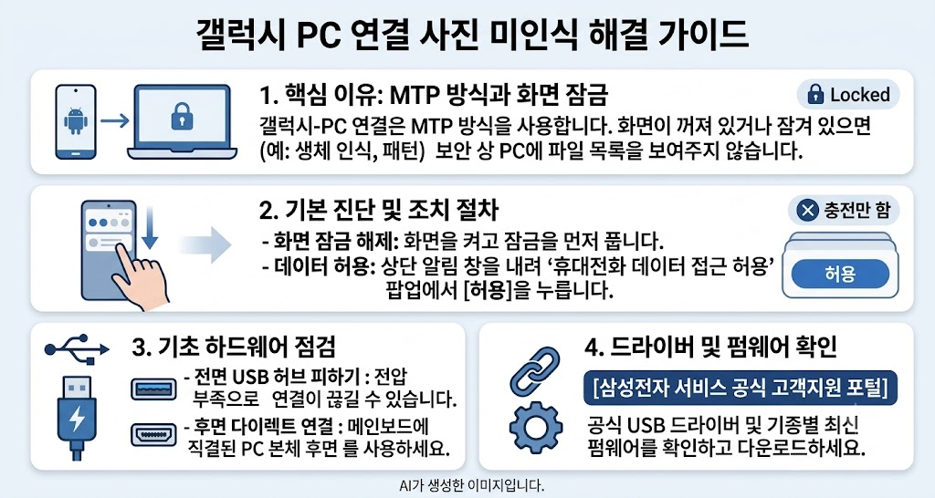 갤럭시 PC 연결 시 사진 파일 인식 안될 때