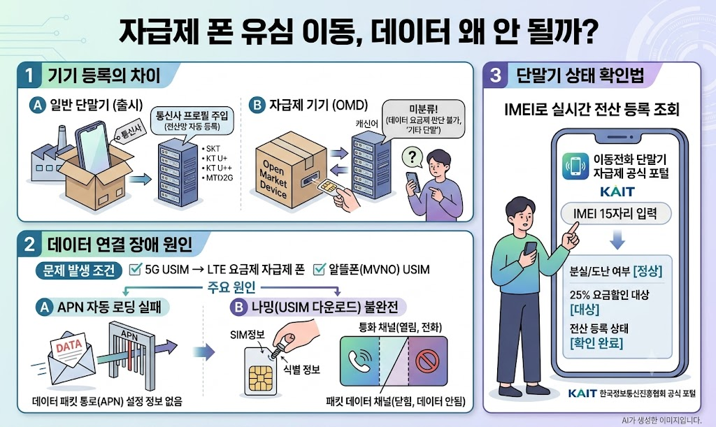 자급제 유심이동 데이터 안됨